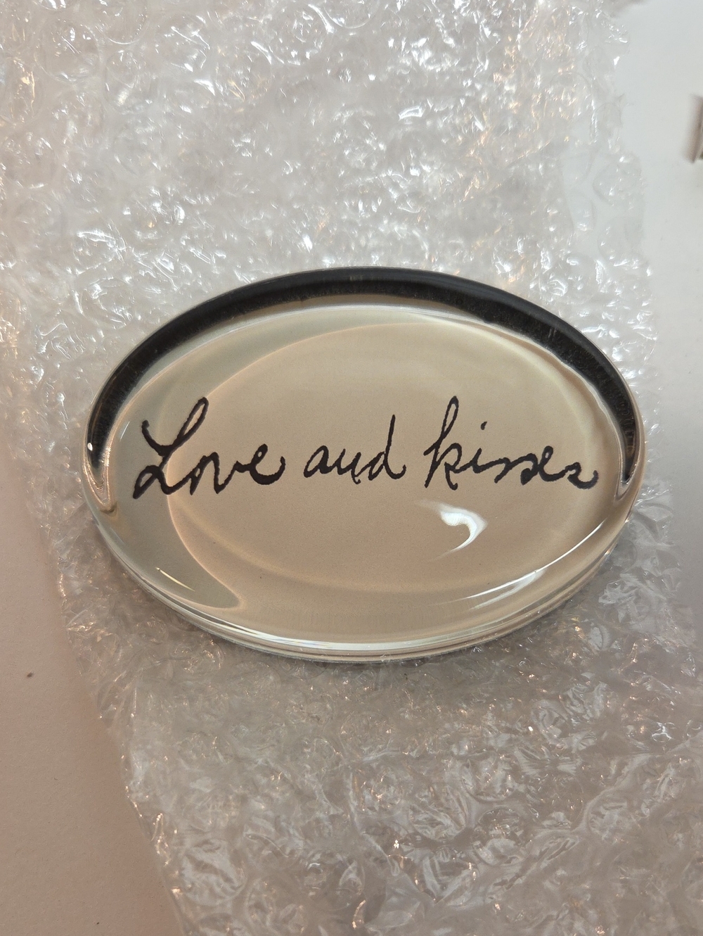 Ben's Garden French Crystal Paperweight with 'Love and Kisses' Script